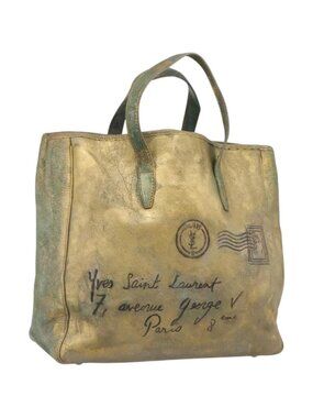 Saint Laurent Chevre Y Mail Tote Bag Leather Metallic Gold 188651